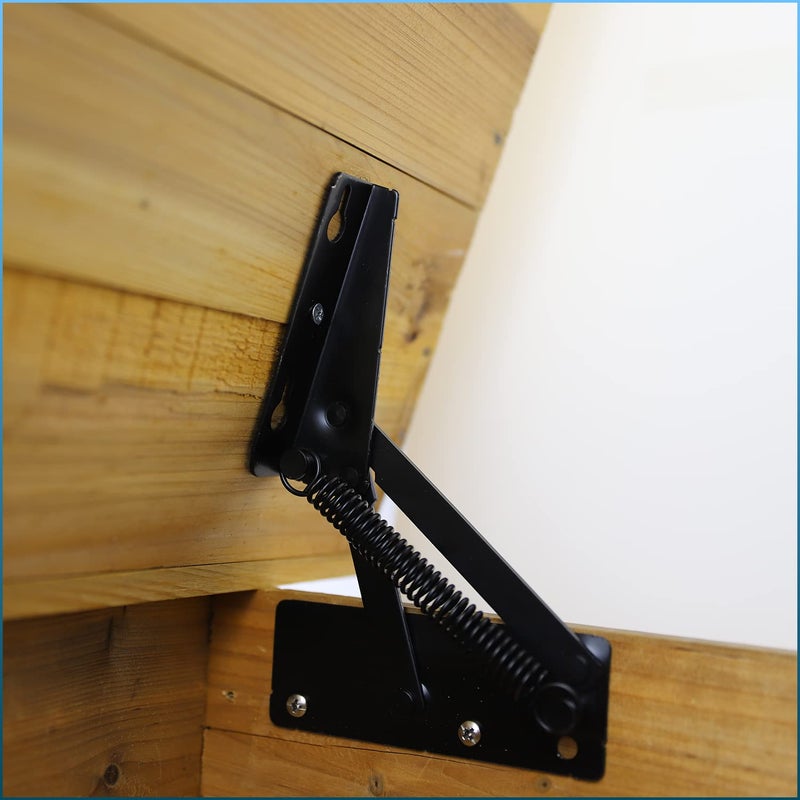 SUUJI 80 Degree Foldable Lifting Bracket - 1 Pair Heavy Duty Spring Hinges widely Used in Folding Sofa Bed Corner Cabinet,Bench Seat,Toy Box Chest, Furniture Storage Support Hinges Black - Image 4